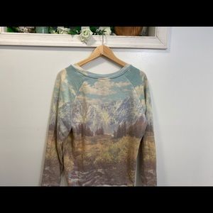 Mountain print crew neck sweater : size m : UO